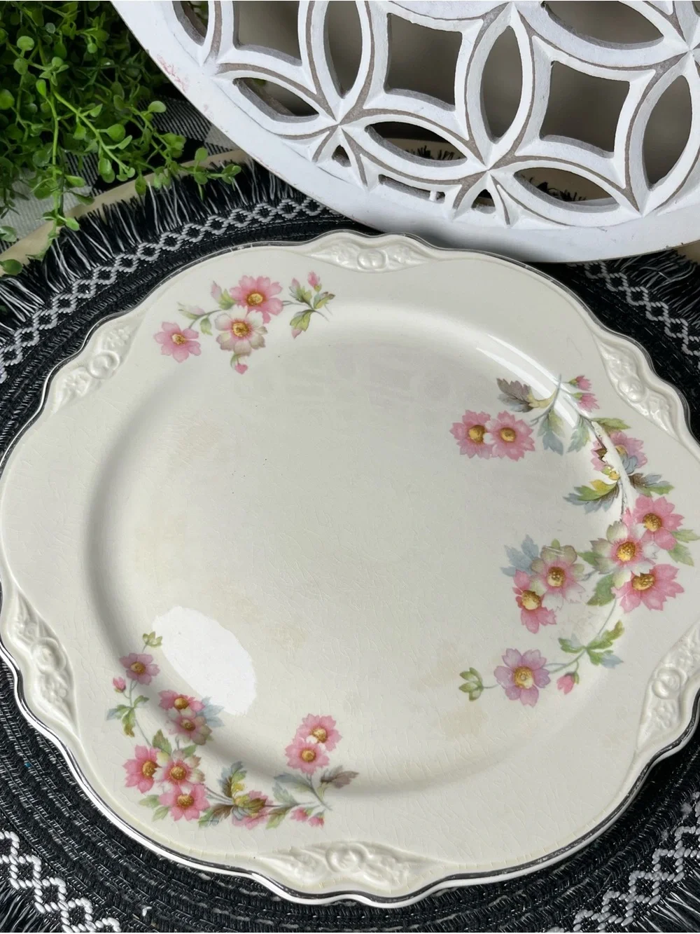 Homer Laughlin Virginia Rose JJ59 Dinner Plate Platinum Trim